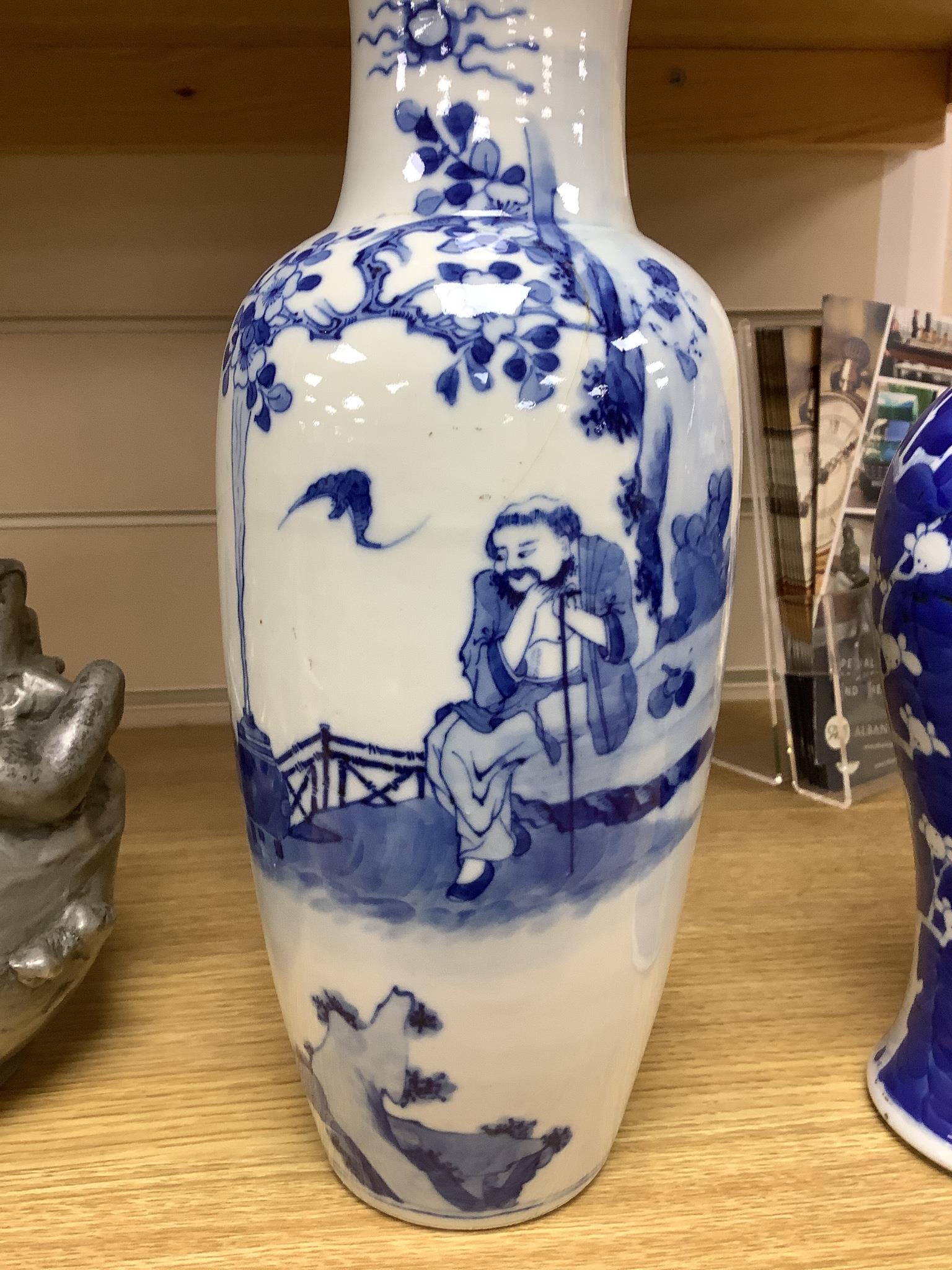 A Chinese prunus baluster vase, 26cm, and a Chinese blue and white baluster vase, both late 19th century